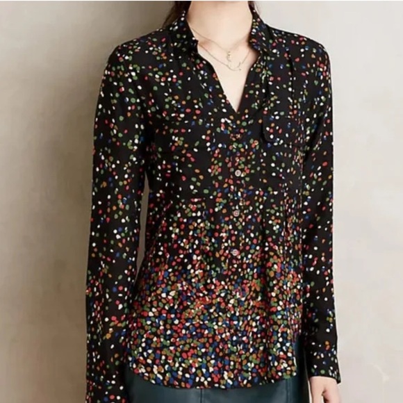Anthropologie Maeve Wynwood Confetti Print Button Up Blouse Size 4 Pockets - Picture 1 of 11